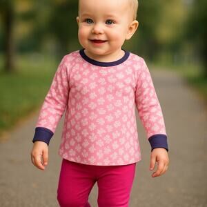 Sweet Peanut Girls Top Sz 18-24 Mo Pink White Navy Blue Flowers Knit Long Sleeve